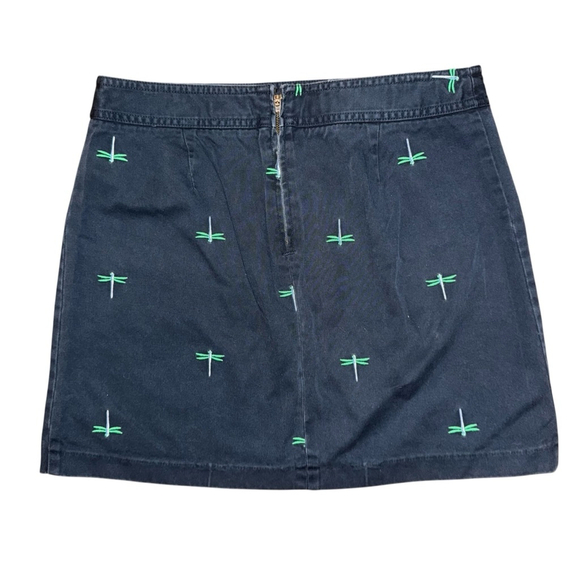 J. Crew Chino Skirt Size 8 Blue with Green Dragonfly preppy zip fly - Picture 2 of 6